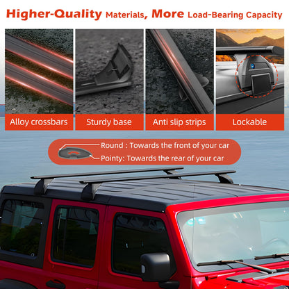 Roof Rack Cross Bars for 2007-2026 Jeep Wrangler JK JL/Gladiator JT 396lbs Lockable Roof Rails Crossbars Anti-Theft Roof Rackfor Cargoes, Bicycles, Kayaks, Luggage Racks, Suitcases, Canoes
