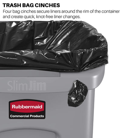 Rubbermaid Commercial Products Slim Jim Trash/Garbage Can with Venting Channels, 16-Gallon, Gray, for Kitchen/Office/Workspace, Pack of 4