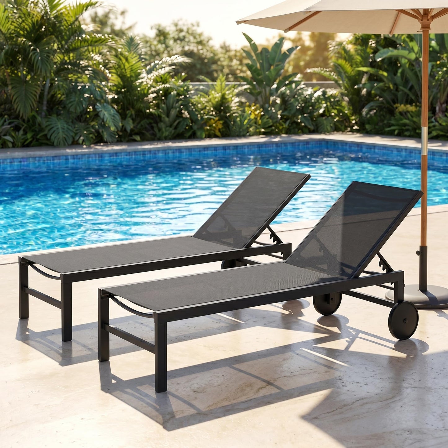 SUNLEI Patio Lounge Chair Outdoor Set of 2, Outdoor Chaise Lounge w/5-Position Adjustable Backrest & All Weather, Pool Lounge Chairs for Pool Beach Deck (Dark Grey, 2 Pieces)