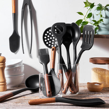 STAUB 11-Piece Cooking Utensil Set - Silicone with Wood Handle for Durable Kitchen Use
