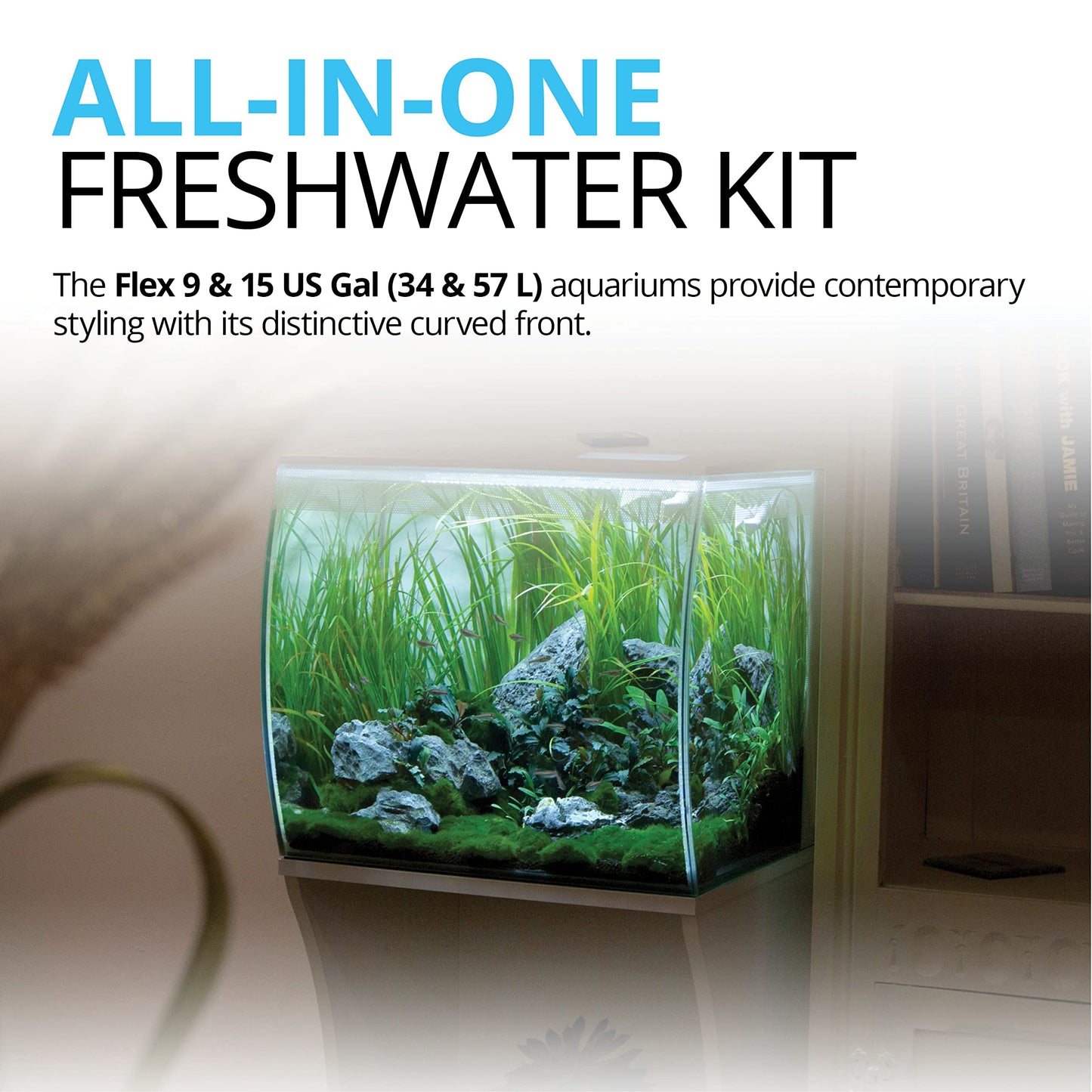 Fluval Flex 9 Aquarium Kit - Fish Tank for Fish & Plants - Comes with LED Lights, Filtration System & More - 36" x 18" x 18" - 34 L, 9 Gal. - White