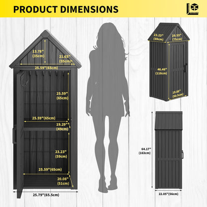 Fancyango Outdoor Resin Storage Cabinet Sturdy All-Weather Shed with Removable Shelves Lock Ring & Reinforced Floor – for Garden Patio Lawn (Black1)