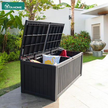 YITAHOME 180 Gallon Large Outdoor Storage XL Deck Box w/Divider for Patio Furniture,Outdoor Cushions, Garden Tools, Sports Equipment and Pool Supplies, Waterproof, Resin, Lockable, Black