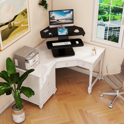 Lubvlook 32 inch Corner Standing Desk Converter, Height Adjustable Sit Stand Desk Riser with Keyboard Tray, Black, GSD76