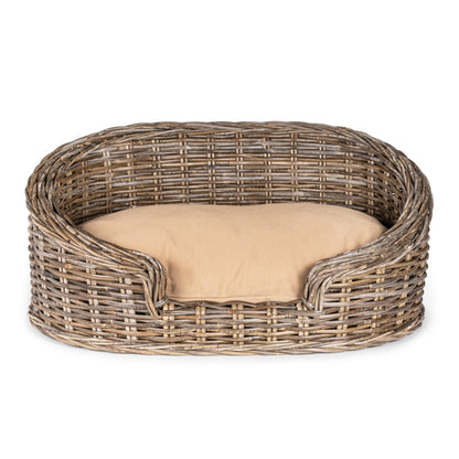 THE LICKER Store DBD1005A Elevated 27.5" x 17" Bohemian Handwoven Rattan Dog Daybed with Machine-Washable Cushion, Natural