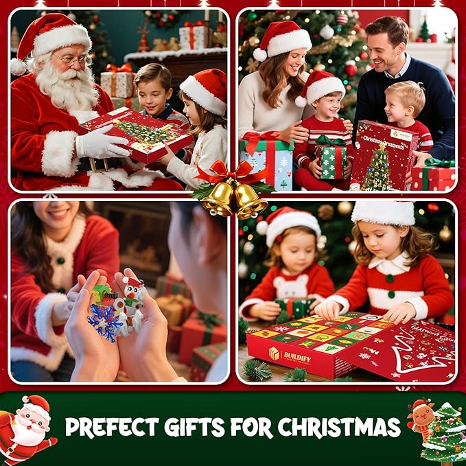 Christmas Ornaments Advent Calendar 2025 Building Block Sets 24 Packs Xmas Tree Ornament to Build Holiday Decoration Toy Compatible with Christmas Sets Stocking Stuffer Gift for Boy Girl Age 6+