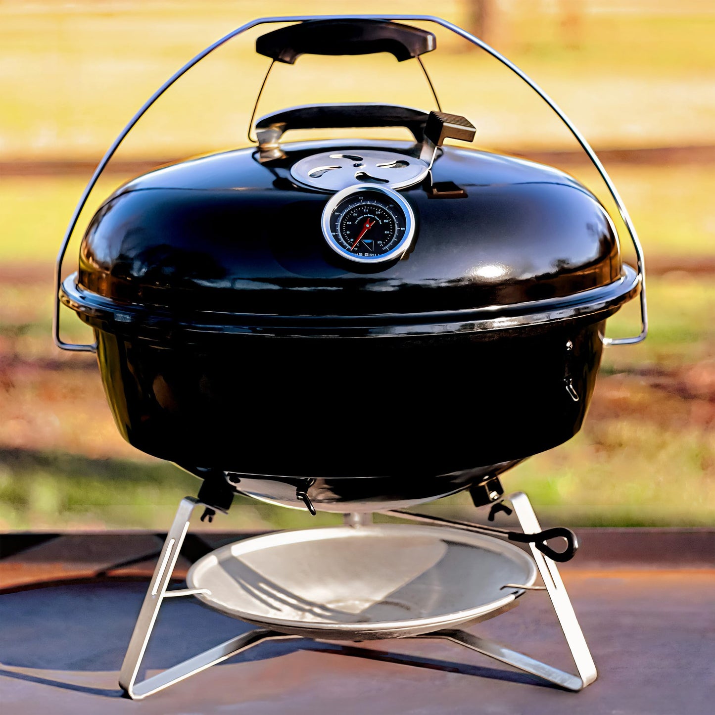 SnS Grills Slow ‘N Sear Travel Kettle, 2-Zone Cook Charcoal Basket and Easy Spin 18” Grate - Portable Charcoal Grill for BBQ Cooking - Travel Kettle 18”