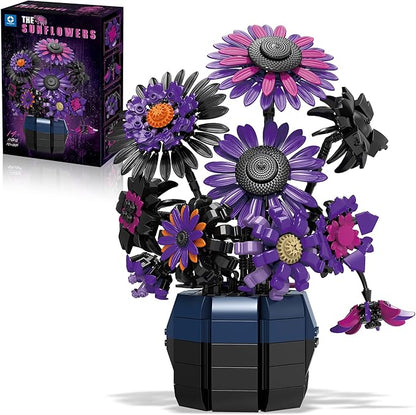 Sunflower Building Set Flowers Purple Art Compatible with Lego Botanical Collection for Adults Home Decor - 1009 Pcs