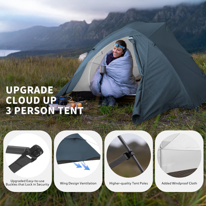 Naturehike Cloud Up 3 Person Backpacking Tent with Footprint - 3 Season Free Standing Lightweight 3 Person Camping Tent | with Footprint, Free Standing, Dome, Camping, Hiking, Waterproof