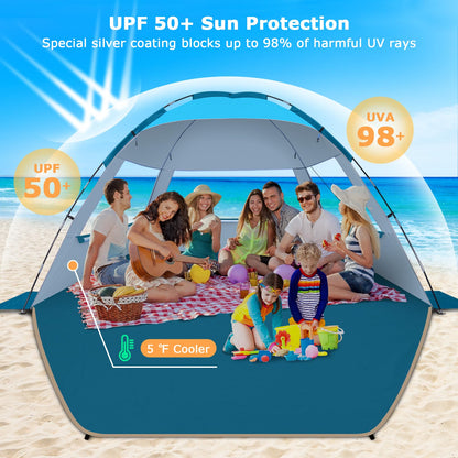 COMMOUDS Beach Tent Sun Shelter for 3/4/6/8 Person, UPF 50+ UV Protection Beach Shade Canopy Tent, Lightweight, Easy Set Up and Carry