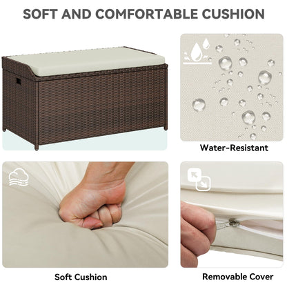YITAHOME Outdoor Storage Bench, 70 Gallon PE Rattan Patio Storage Bench w/Handles and Soft Cushion,Outdoor Storage Box for Patio, Yard, Lawn, Garden