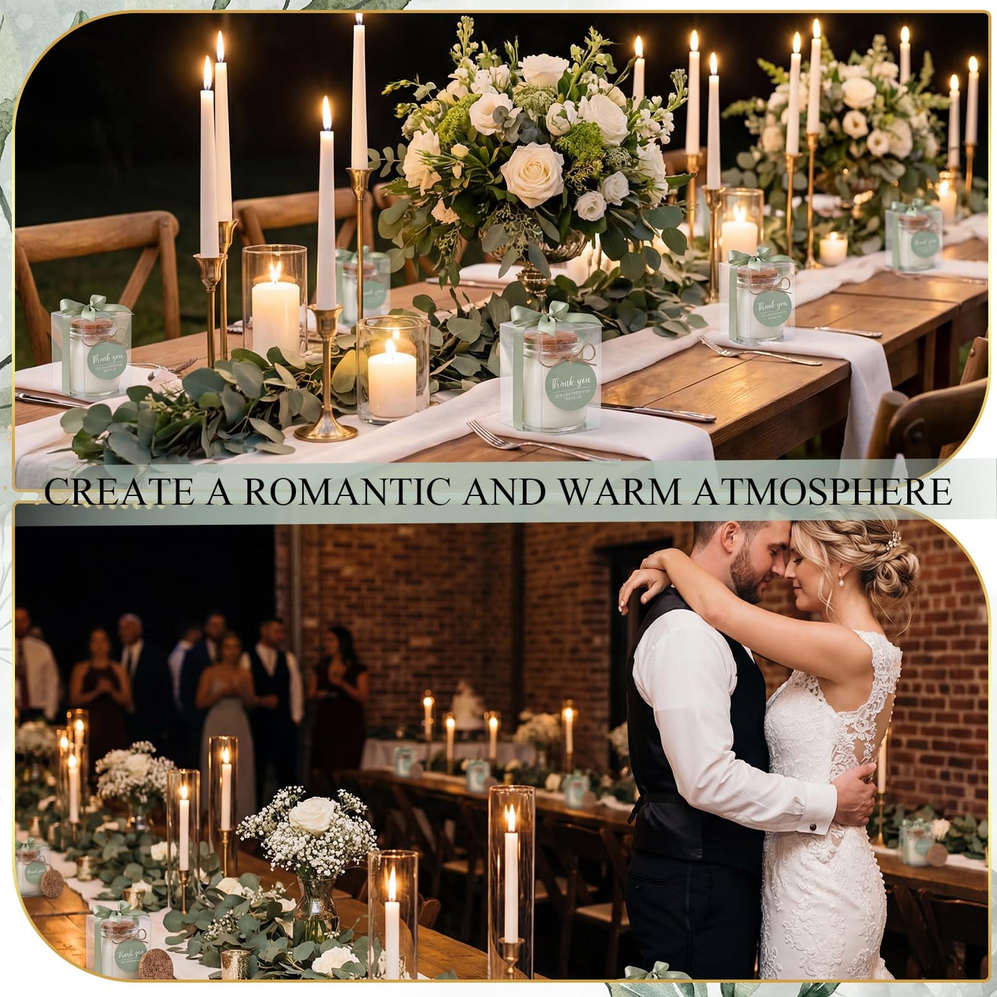 MTLEE 20 Sets Wedding Candle for Guests Sage Green Thank You Candles Gift Bulk Glass Jars Scented Soy Wax with Clear Gift Box for Sage Green Bridal Shower Housewarming Party Favors