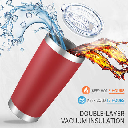 Cool Yoleb 20 oz Tumblers Bulk Stainless Steel Tumbler with Lid Double Wall Vacuum Insulated Coffee Mug 20oz Powder Coated Cup for Hot and Cold Drinks, Red, 12 pack