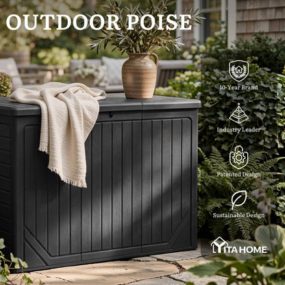 YITAHOME XXL 230 Gallon Extra Large Outdoor Deck Box, Lockable Resin Double-Wall Storage Box and Waterproof Patio Furniture Bin for Garden Tools & Pool Accessories, Black