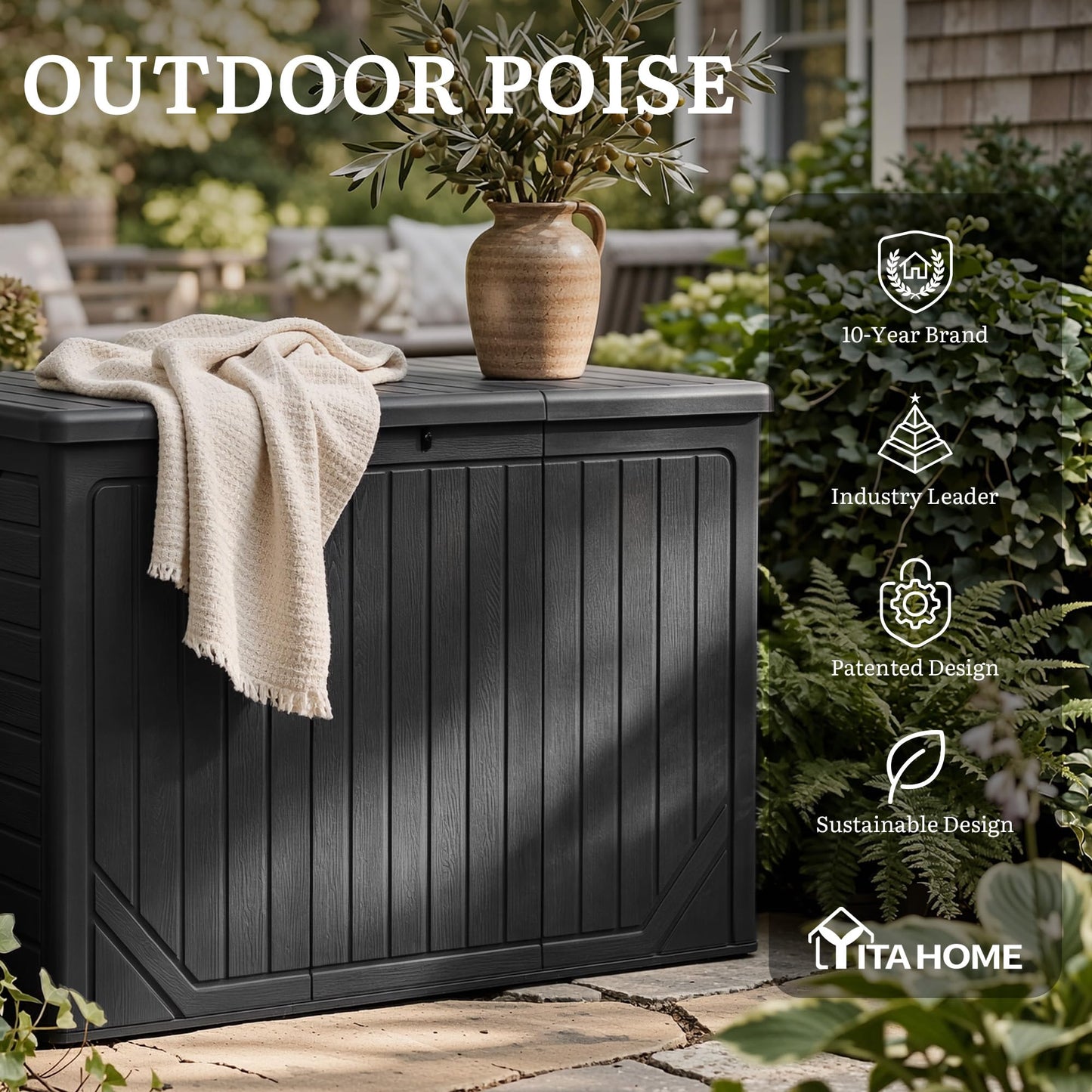 YITAHOME 230 Gallon Extra Large Outdoor Storage Box, Waterproof Double-Wall Deck Box with Hydraulic Piston for Garden Tools, Pool Accessories & Cushions, Resin Deck Organizer with Bench Seat(Black)