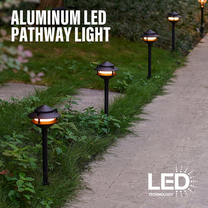 VENUS MANUFACTURING 12V Low Voltage Landscape Path Lights, 4-Pack 2.2W LED 2-Tier Tiered Path Lights (3100K Warm White) Landscape Lighting, Die-Cast Metal Housing with Stake, IP65 Weatherproof, Black