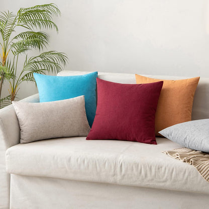 MIULEE Outdoor Throw Pillow Covers - Waterproof Decorative Linen Cushion Shams | 18x18 Inch, Burgundy Red - Pack of 2