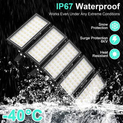 SJHUOUP 500W Stadium Lights LED Flood Light Outdoor Super Bright 65000LM 6500K Daylight IP67 Waterproof Arena Light 100-277V Surge 6KV Adjustable Angle for Court, Field, Parking Lot, Sports Lighting