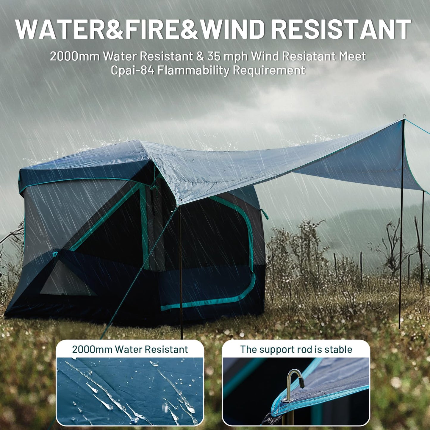 Timber Ridge 4-5 Person Instant Pop Up Cabin Hub Tent, 60S Easy Setup, Weather Resistant Family Tent with Rain Fly and Carry Bag for Outdoor Camping, Blue