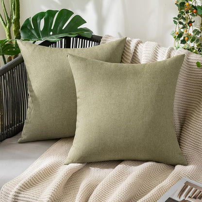 MIULEE Decorative Outdoor Throw Pillow Covers - Waterproof Faux Linen Cushion Cases | 20x20 Inch Light Olive Green (Pack of 2)