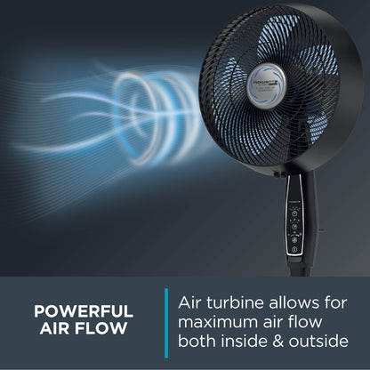 Rowenta, Pedestal Fan, Extreme Outdoor Fan with Remote, 65 Inches, Ultra Quiet Fan, Oscillating, Portable, 3 Speeds, Digital Control, Black, Ourdoor, VU4510