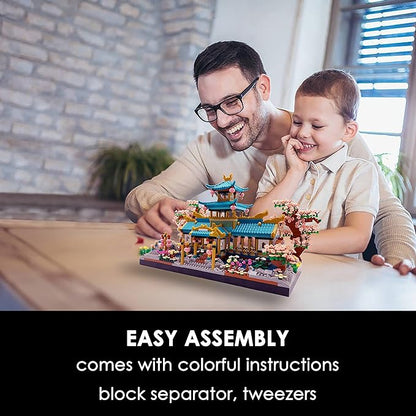 Micro Building Blocks SetChinese Suzhou Garden Architecture and Cherry Blossom Bonsai Tree Building Toys for AdultsJapanese Sakura House ModelCreative Mini Bricks Gift for Kids 14+2350 pcs