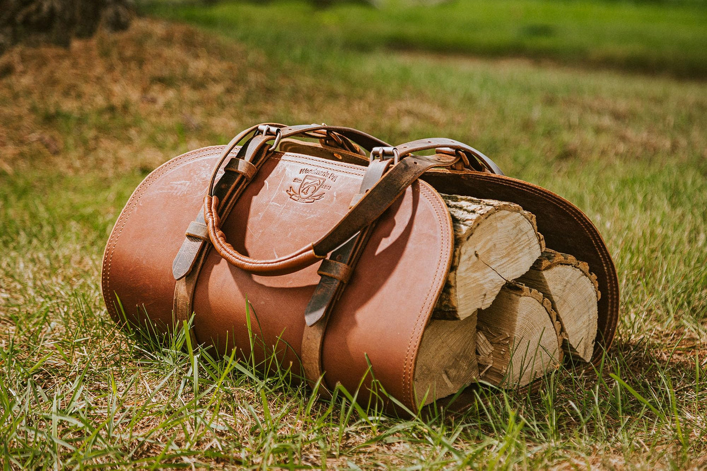 Woodman's Pal Premium Buffalo Leather Log Carrier, Luxury Handcrafted Firewood Carrier, Heavy-Duty Firewood Bag for Wood Carrying, Made in USA - Ideal for Outdoors and Camping Wood Stove Accessory