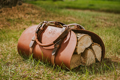 Woodman's Pal Premium Buffalo Leather Log Carrier, Luxury Handcrafted Firewood Carrier, Heavy-Duty Firewood Bag for Wood Carrying, Made in USA - Ideal for Outdoors and Camping Wood Stove Accessory