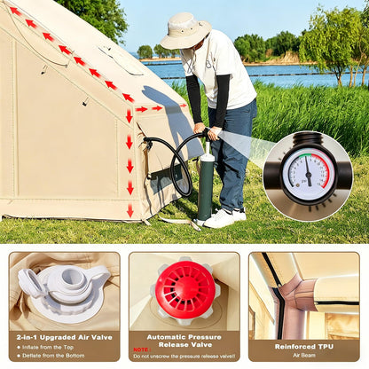 Inflatable Tents for Camping, Blow Up Tent with Hand Pump, Easy Setup Inflatable Hot Tent with Stove Jack, Waterproof Oxford Air Glamping Tents for Camping Adult 4 Person Upgrade Version