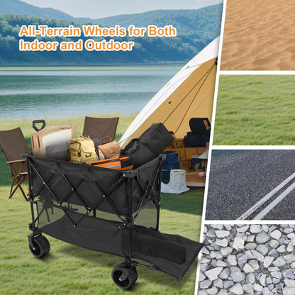 Elevon Collapsible Foldable Wagon, Grocery Beach Cart Large Capacity 450LBS, All Terrain Heavy Duty Cart with Wheels & Drink Holders, Collapsible Wagon Portable for Outdoor Beach Gardening Shopping