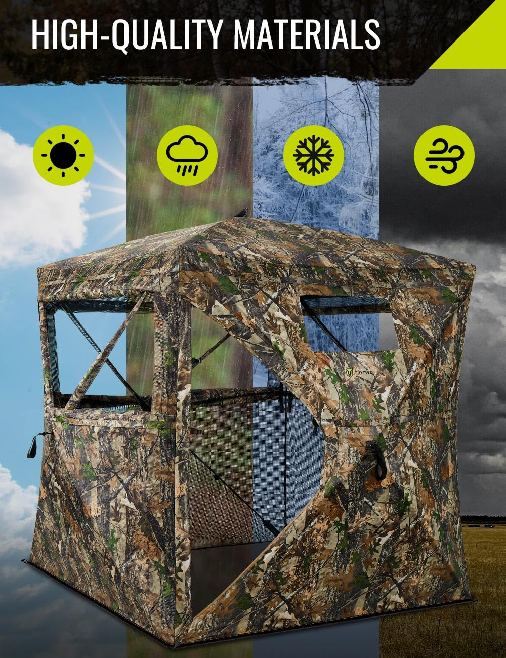 TIDEWE Hunting Blind 270°See Through with Carrying Bag for Turkey Hunting, Pop Up Ground Blinds, Portable Resilient Hunting Tent (2-3 Person)
