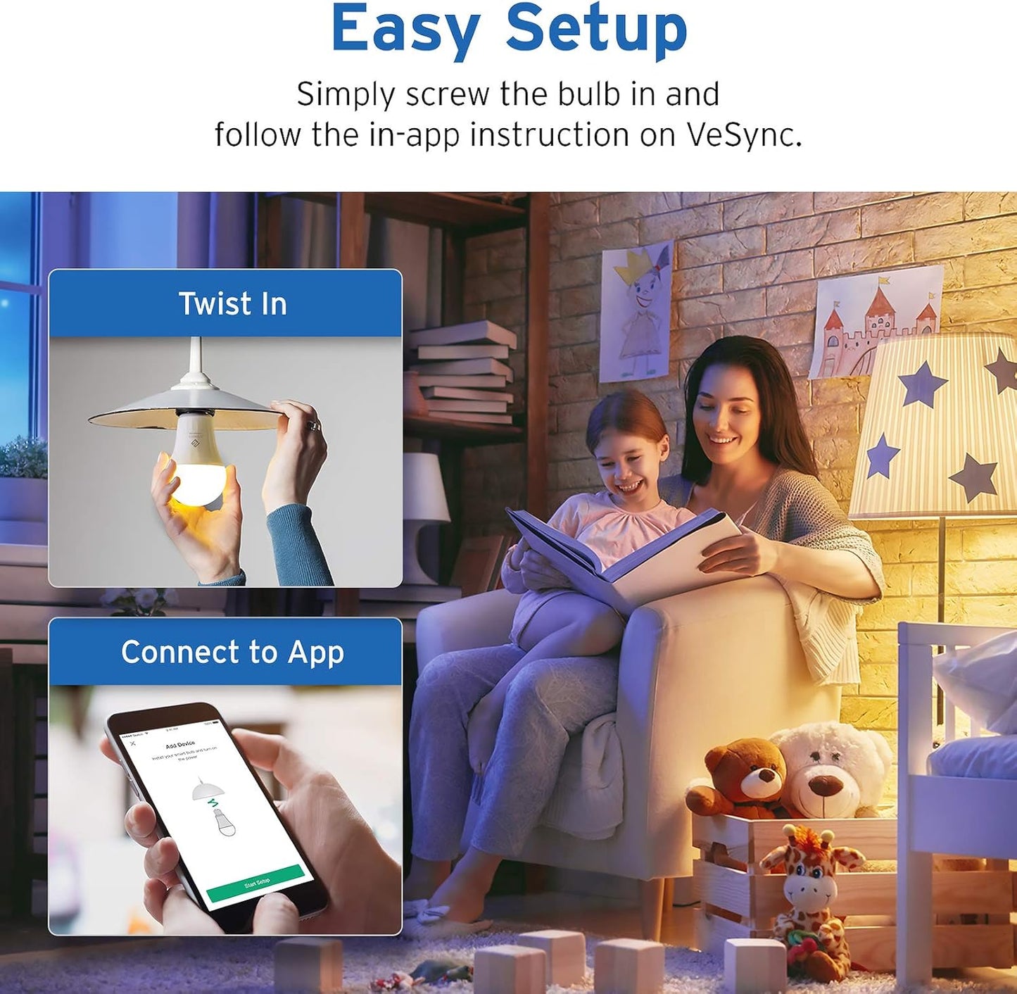 Etekcity ESL100 Smart Light Bulb Compatible with Alexa, Google Home and IFTTT, 4 Count (Pack of 1), 9W (60W Equivalent), 806LM, 2700K, No Hub Required, 4 Pack