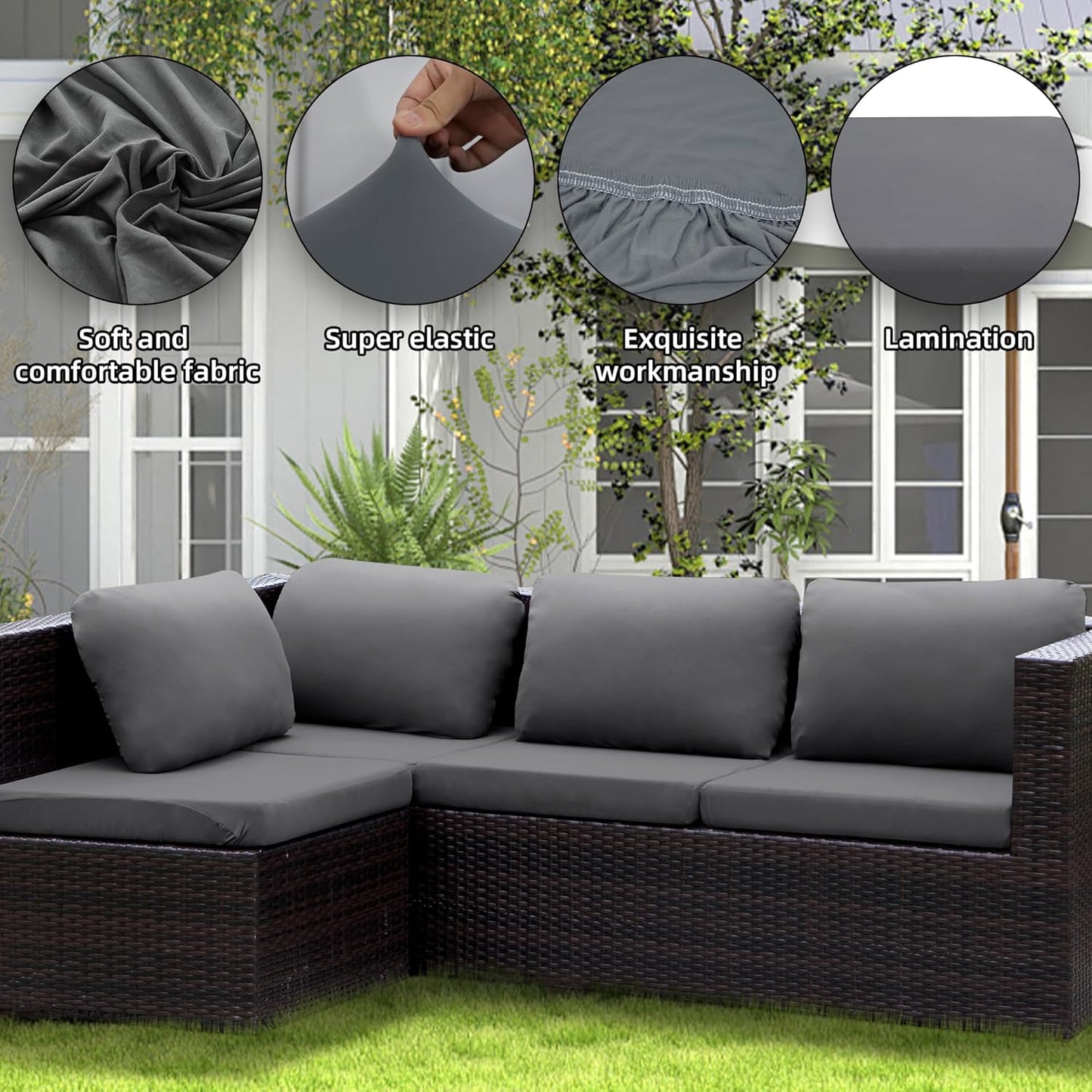 Skiennix Outdoor Cushion Covers - 12PCS Patio Furniture Slipcovers for Sofa & Sectional Chairs