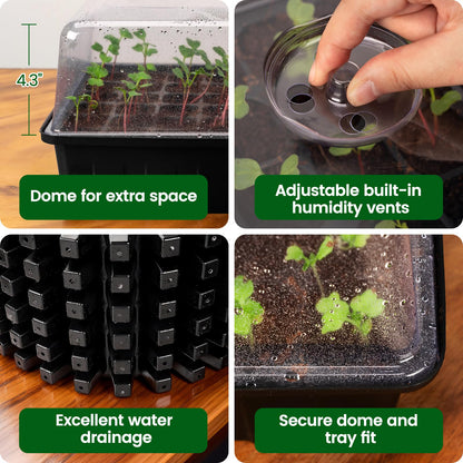 SOLIGT 60 Cell Seed Starter Trays with Grow Light, Seed Starter Kit with 4.3“ Higher Humidity Domes, Full Spectrum Seedling Light with 8/12/18H Timer for Seed Starting, Seedling Growing
