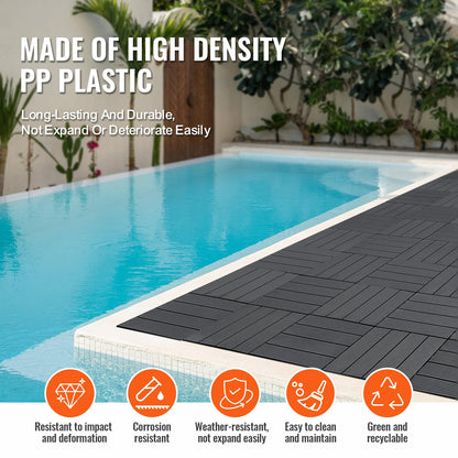 VEVOR 54 sq. ft Plastic Interlocking Deck Tiles, 54 Pack,12"x12" Waterproof Non-Slip Outdoor Flooring All Weather Use, Patio Floor Decking Tiles for Porch Poolside Balcony Backyard, Dark Grey