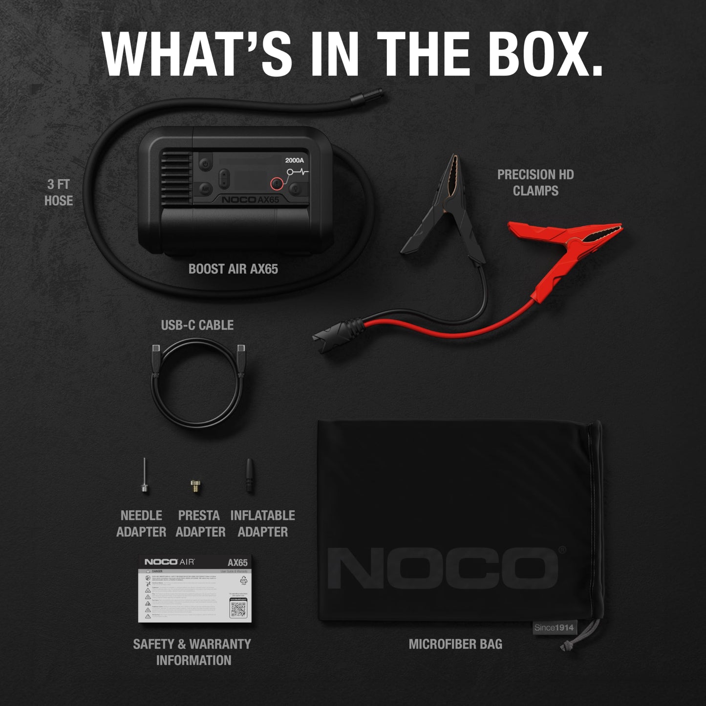 NOCO Boost+Air AX65: 2000A Jump Starter with Air Compressor Tire Inflator – Starts 8.0L Gas & 6.0L Diesel – 67 SLPM Airflow Inflates 0–40 PSI in 2 Minutes