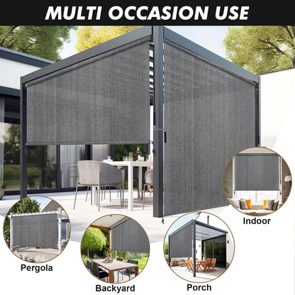 Artpuch Outdoor Roller Shade 9' W x 8' H, Gray Exterior Cordless Patio Shades Roll Up Blinds with Spliced Pole Design, One-Piece Fabric