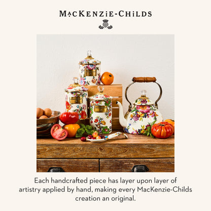 MACKENZIE-CHILDS Enamel Canister Set, Mini (14 oz.), Demi (24 oz.), and Small (38 oz.) Kitchen Containers, White Flower Market