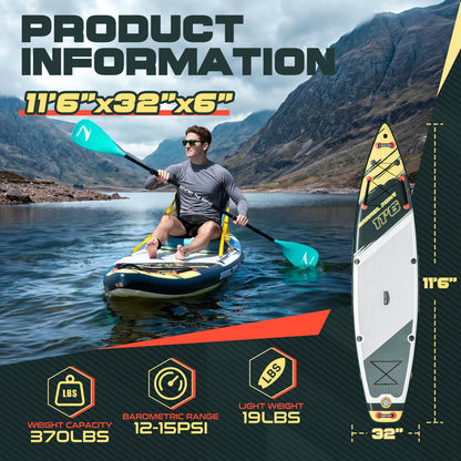 TIDETREK 11'6" Inflatable Stand Up Paddle Boards, Premium SUP Accessories, Non-Slip Comfort Deck for Youth & Adults (Royal Teal/Kayak Seat)