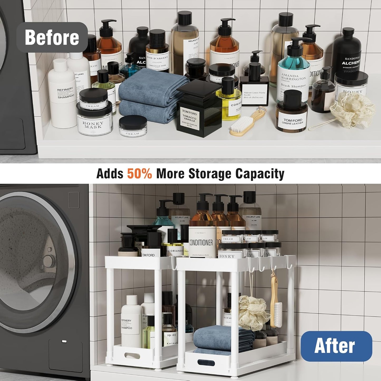 Skiennix Pull-Out Storage Organizers - Multi-Purpose Under Sink Solution for Bathroom & Kitchen | Black, 2 Pack