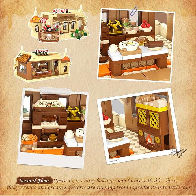 Flower Bakery Coffee House Building Set with Lights City Cafe Baking House Display Model Toy 1289 PCS Modular Construction Building Blocks Kit Home Decor Gift for Adults Teens Girls 12+