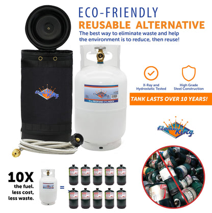 Flame King Gas Hauler Pro Kit - Insulated Protective Carry Case, 10LB Propane Tank and 5-FT Adapter Hose for Camping and Outdoor Adventures