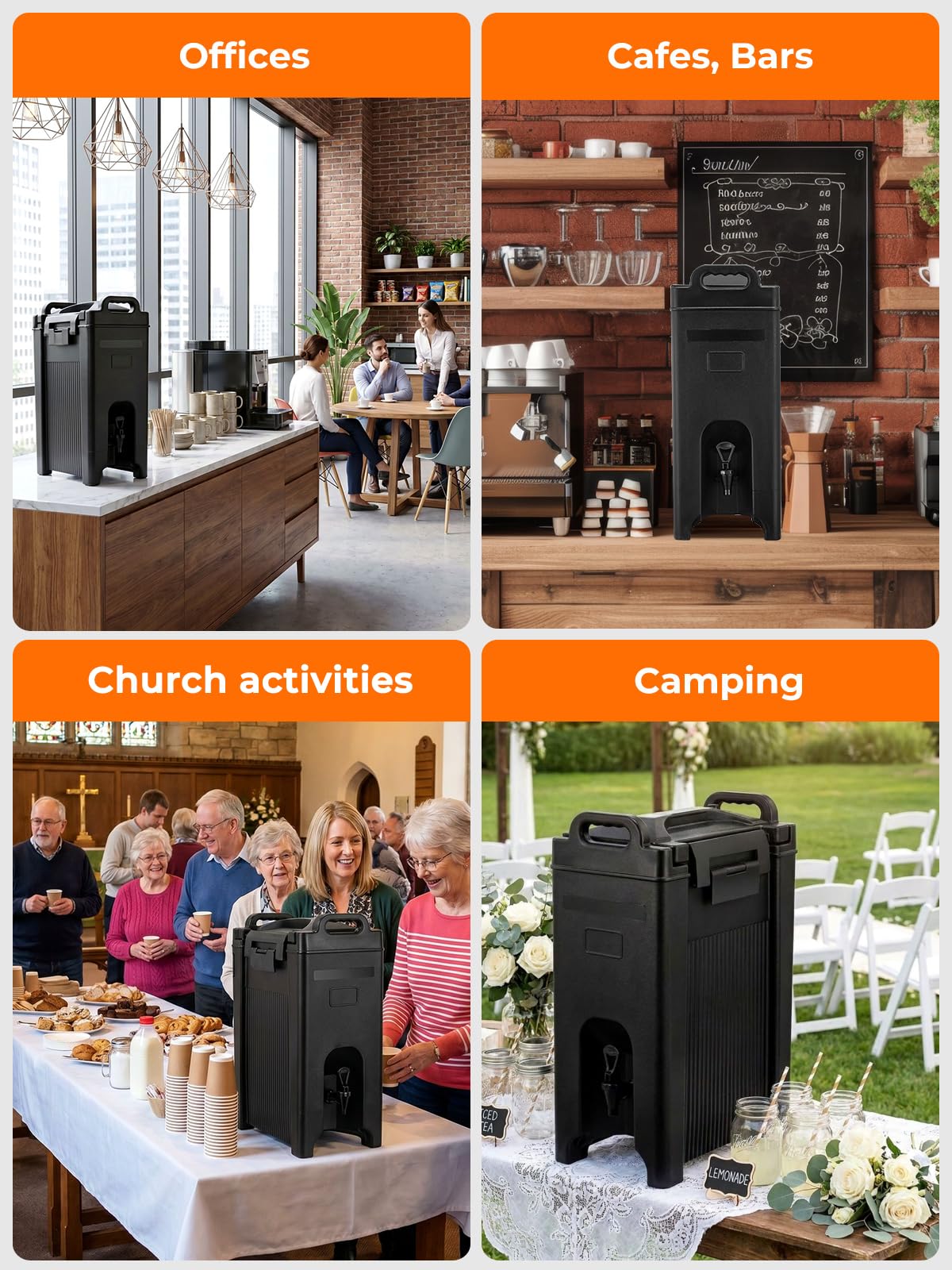 Insulated Beverage Dispenser 5 Gal, Commercial Hot/Cold Drink Dispenser for Coffee Shop, Large Parties, Church Gatherings, Camping, Heavy Duty Beverage Cooler with Faucet for Outdoor (No Electricity)