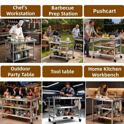 Stainless Steel Prep and Work Table with Wheels, Multi-Size Heavy-Duty Metal Commercial Kitchen Commercial Workbench,Suitable for Restaurants, Homes,Outdoor and Hotels(36" Lx24 Wx34 H)