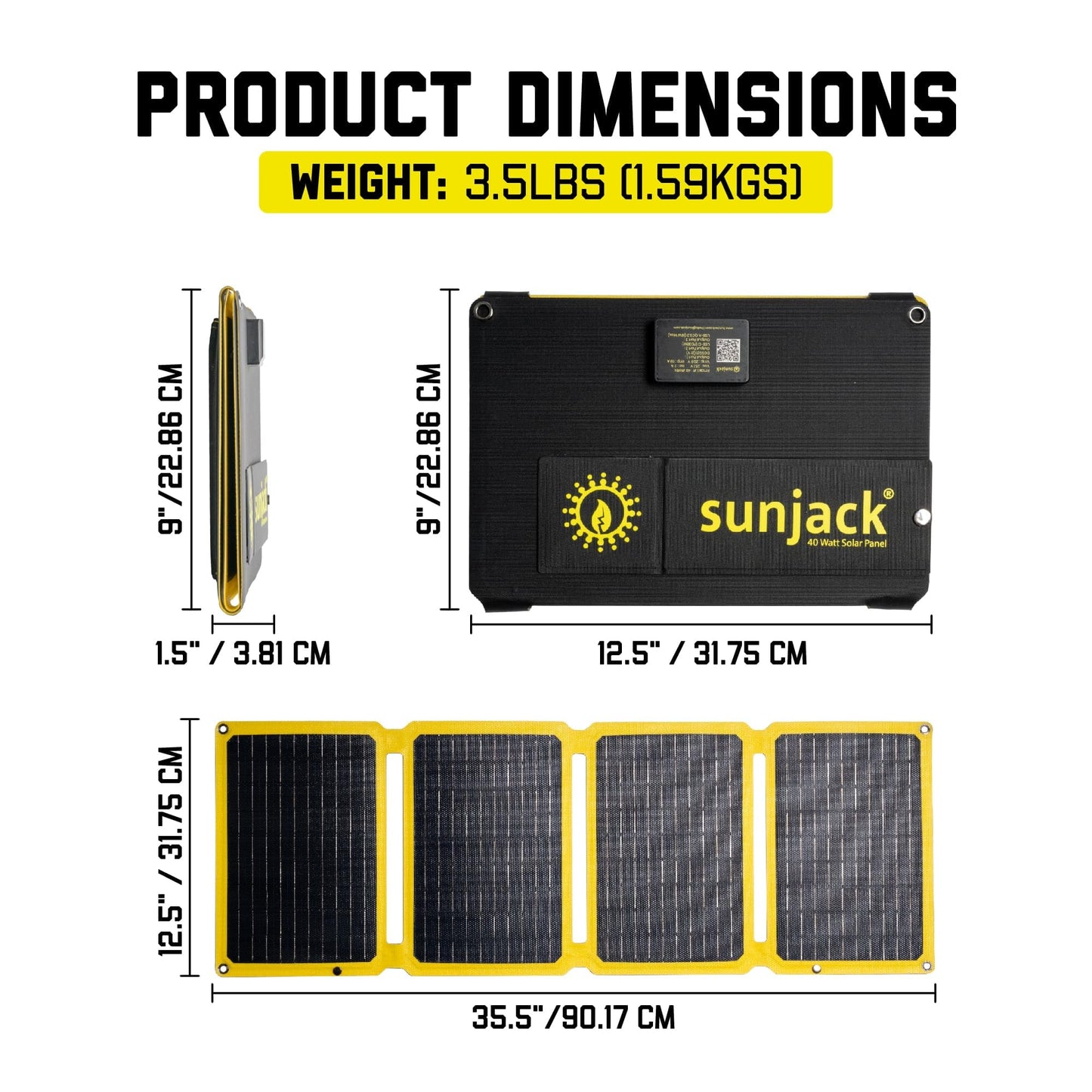 SunJack – 40 Watt Foldable Solar Panel, ETFE Waterproof Portable Solar Panel with Kickstands, USB-C PD30W, USB-A QC3.0, DC Output, Solar Panels for Camping, Hiking, Emergency Power
