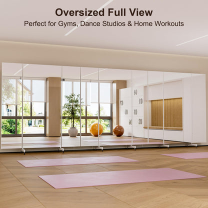 brisafe Full Length Mirror with 360° Wheels, 87"x79" Foldable Floor Mirror with Nano-Tech Shatterproof Film - Ultra-Large Mobile Mirror for Home Gym, Dance Studio & Commercial Spaces (Black)