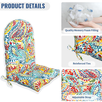 TWLEAR Indoor/Outdoor Adirondack Chair Cushions 44 x 19 x 4 Inch, Tufted Outdoor Rocking Chair Cushion, Anti-Slip High Back Patio Chair Cushions, Set of 2, Paisley Multi