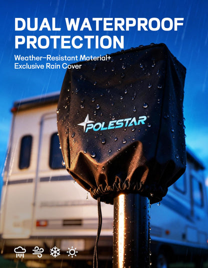 POLESTAR Electric Trailer Jack, 5000lbs Electric Power A-Frame Tongue Jack with Waterproof Protective Cover & LED Light for Travel Trailer Camper, RV, 12V DC with Hard Wiring, 9"-27" Lift