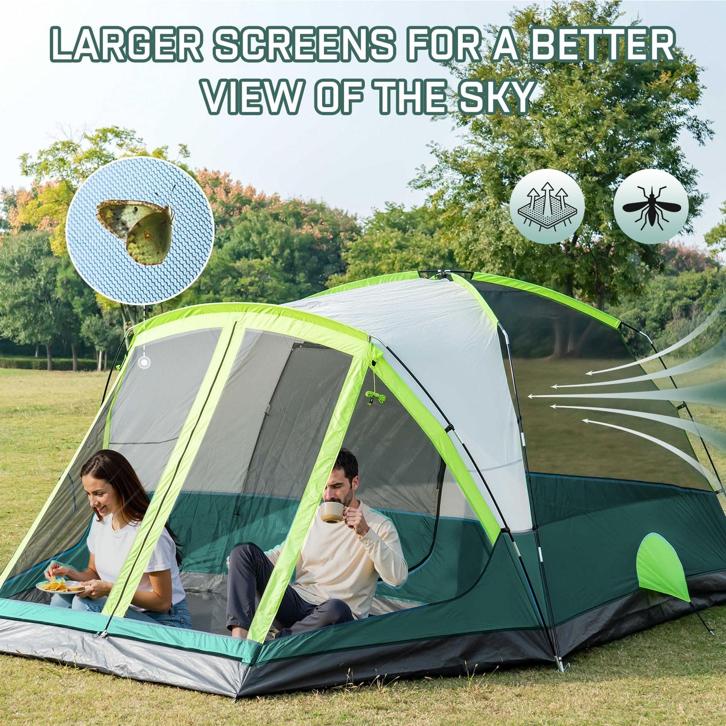 JELUCAMP 6/8 Person Large Waterproof Family Tents for Camping, Screened Camping Tent with Screen Porch, Bug-Free Relaxation & Easy Setup, Includes Rainfly & Carry Bag, Dark Green