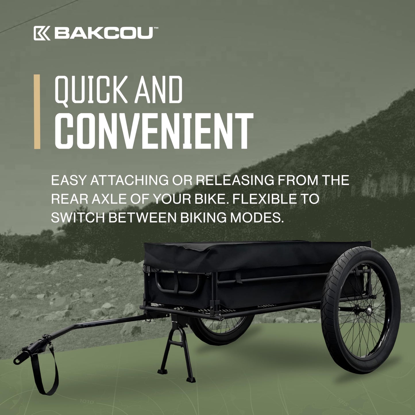 Bakcou - Folding Cargo eBike Trailer with 20" x 3" Fat Tires, Canvas Liner, Hitch, Axle Extenders & Kickstand - 150-200 lbs Capacity